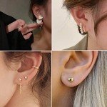 Gold Stud Earrings Set for Women - 74 Pairs