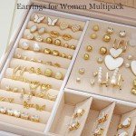 Gold Stud Earrings Set for Women - 74 Pairs