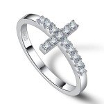 Moissanite Sterling Silver Sideways Cross Ring