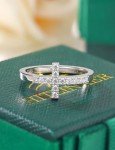 Moissanite Sterling Silver Sideways Cross Ring