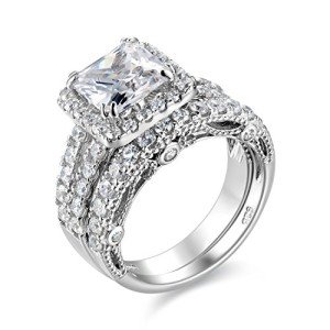 Wuziwen Women's Sterling Silver Engagement Ring Set