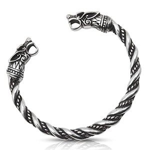 Men's Adjustable Viking Wolf Bracelet - Norse Jewelry