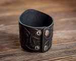 Genuine Leather Viking Cuff Bracelet with Mjolnir