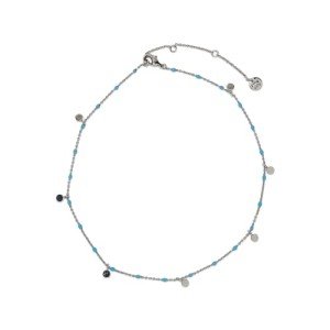Silver Mini Coin Beaded Choker Necklace with Turquoise