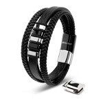Men's Silver Leather Braided Bracelet - Gift Boxed