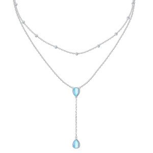 Teardrop Moonstone Double Layered Sterling Silver Necklace
