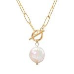 Gold Toggle Paperclip Necklace with Freshwater Pearls