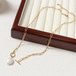 Gold Toggle Paperclip Necklace with Freshwater Pearls