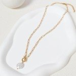 Gold Toggle Paperclip Necklace with Freshwater Pearls