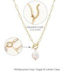 Gold Toggle Paperclip Necklace with Freshwater Pearls