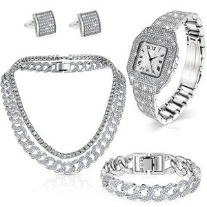 Men's 5-Piece Silver Hip Hop Jewelry Set