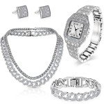 Men's 5-Piece Silver Hip Hop Jewelry Set