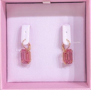 Green Crystal Square Drop Earrings in Gold-tone