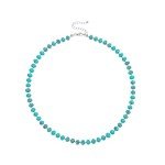 Natural Turquoise Bead Choker Necklace in Silver