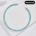 Natural Turquoise Bead Choker Necklace in Silver