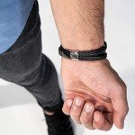 Men's Silver Leather Braided Bracelet - Gift Boxed