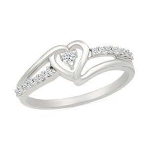 Sterling Silver White Diamond Fashion Ring, Size 8