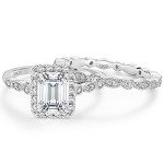 Elegant 2CT Sterling Silver Emerald Cut Ring Set