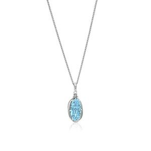 Aquamarine Floral Silver Necklace with Cubic Zirconia