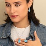 Aquamarine Floral Silver Necklace with Cubic Zirconia