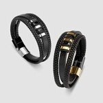 Men's Silver Leather Braided Bracelet - Gift Boxed