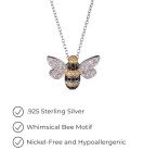 Sterling Silver Bumblebee Pendant Necklace with Crystal
