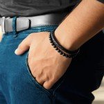 Men's Black Leather & Onyx Beaded Bracelet