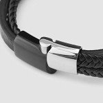 Men's Silver Leather Braided Bracelet - Gift Boxed