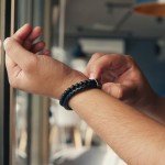 Men's Black Leather & Onyx Beaded Bracelet