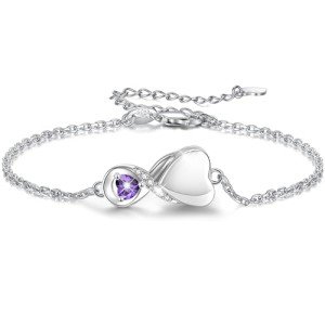 Sterling Silver Infinity Ashes Bracelet with Amethyst Heart