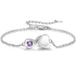 Sterling Silver Infinity Ashes Bracelet with Amethyst Heart