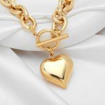 Gold Heart Pendant Cuban Choker Necklace for Women