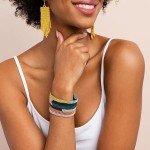 Bohemian Pink Peacock Stripe Beaded Cuff Bracelet