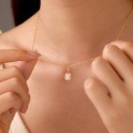 Dainty Sterling Silver Heart Necklace with Opal Pendant