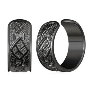 Silver Viking Ear Cuffs with Black Celtic Design