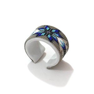 Adjustable Grey Star Beaded Cuff Bracelet