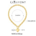 Gold Heart Pendant Cuban Choker Necklace for Women