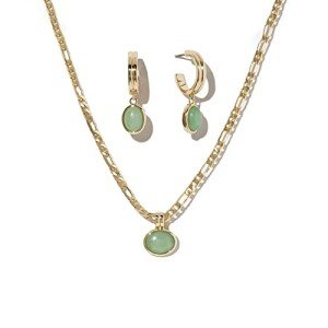 Simple Natural Green Stone Gold Jewelry Set
