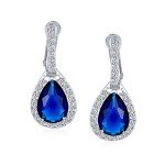 Vintage Blue Sapphire Halo Dangle Drop Earrings