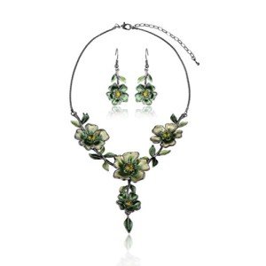 Vintage Spring Green Flower Leaf Jewelry Set