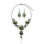 Vintage Spring Green Flower Leaf Jewelry Set