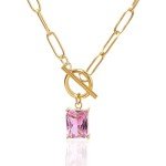 Pink Crystal Pendant Necklace - 18K Gold Plated