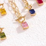 Pink Crystal Pendant Necklace - 18K Gold Plated
