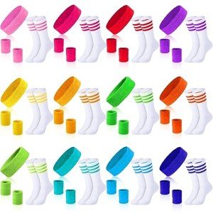 Neon 80s/90s Sweatbands and Striped Socks Set