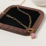 Pink Crystal Pendant Necklace - 18K Gold Plated