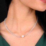 Aquamarine and Pearl Choker Necklace in Gold
