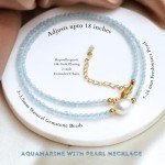 Aquamarine and Pearl Choker Necklace in Gold