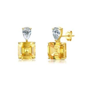 Yellow Sterling Silver Dangle Earrings with Cubic Zirconia