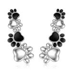 Sterling Silver Pet Paw Climber Earrings for Her
