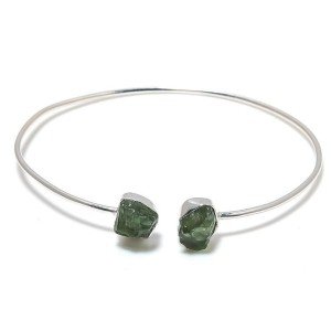 Natural Moldavite Adjustable Cuff Bracelet in Silver